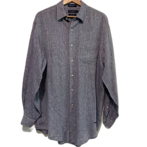 Daniel Cremieux blue chambray classic fit linen button front shirt size medium - Picture 1 of 5
